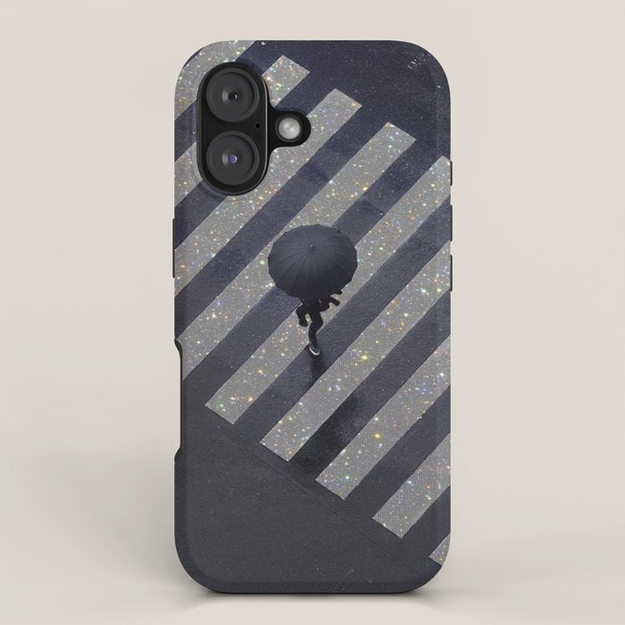 Walking in the rain | rainy |  crosswalks | alone | umbrella | grey iPhone Case Gallery Image 1