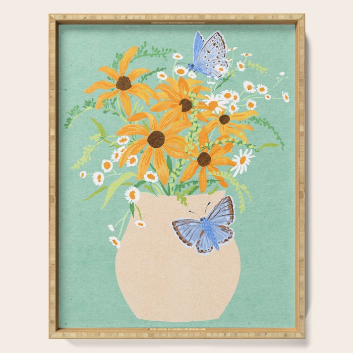 Blue Butterflies and Wildflowers Serving Tray Gallery Image 1