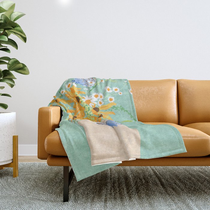 Blue Butterflies and Wildflowers Throw Blanket Gallery Image 1