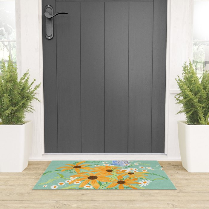 Blue Butterflies and Wildflowers Welcome Mat Gallery Image 3
