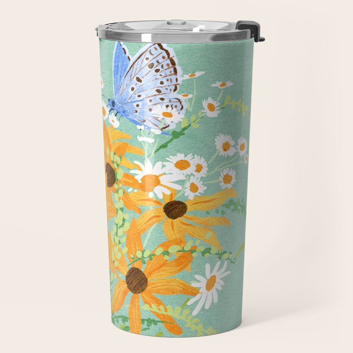 Blue Butterflies and Wildflowers Travel Mug Gallery Image 2