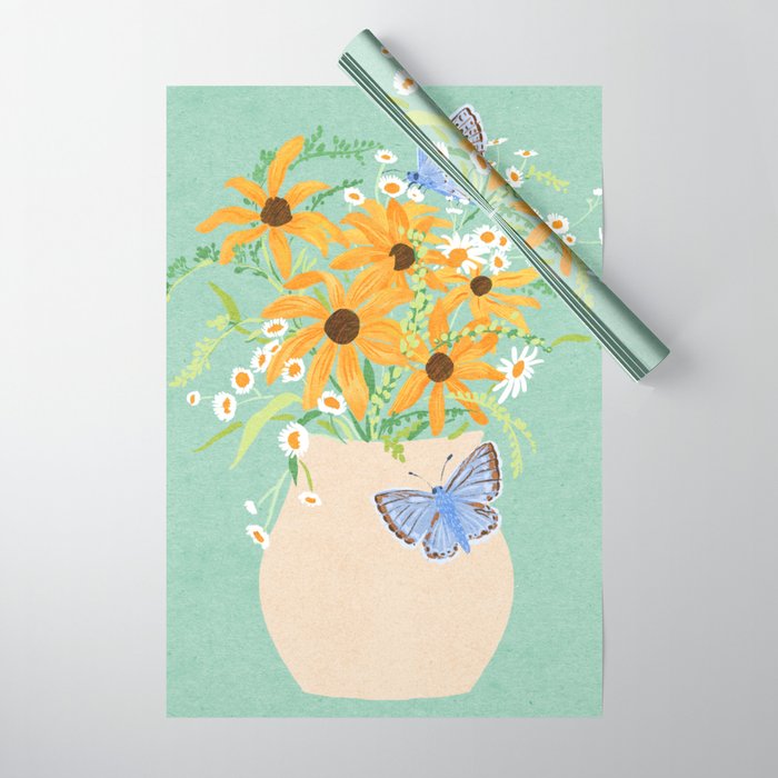 Blue Butterflies and Wildflowers Wrapping Paper Gallery Image 1