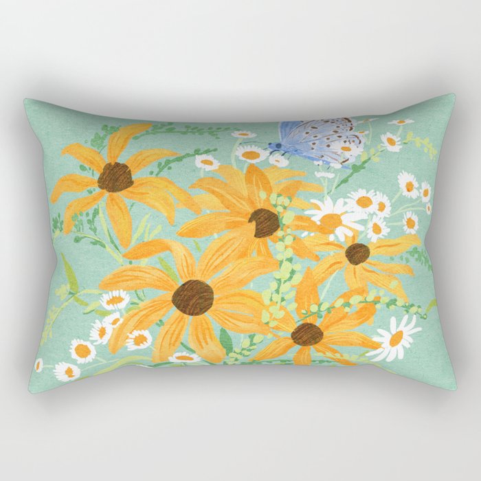 Blue Butterflies and Wildflowers Rectangular Pillow Gallery Image 2