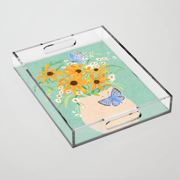 Blue Butterflies and Wildflowers Acrylic Tray Gallery Image 1