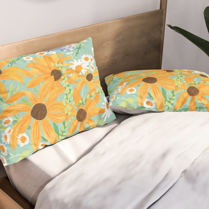 Blue Butterflies and Wildflowers Pillow Sham Gallery Image 2