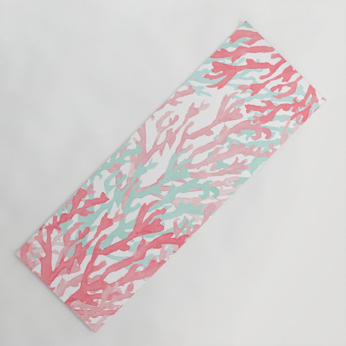 Modern hand painted coral pink teal reef coral floral Yoga Mat Gallery Image 1