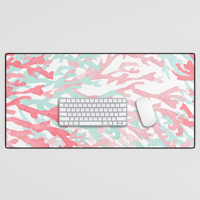 Modern hand painted coral pink teal reef coral floral Desk Mat Gallery Image 1