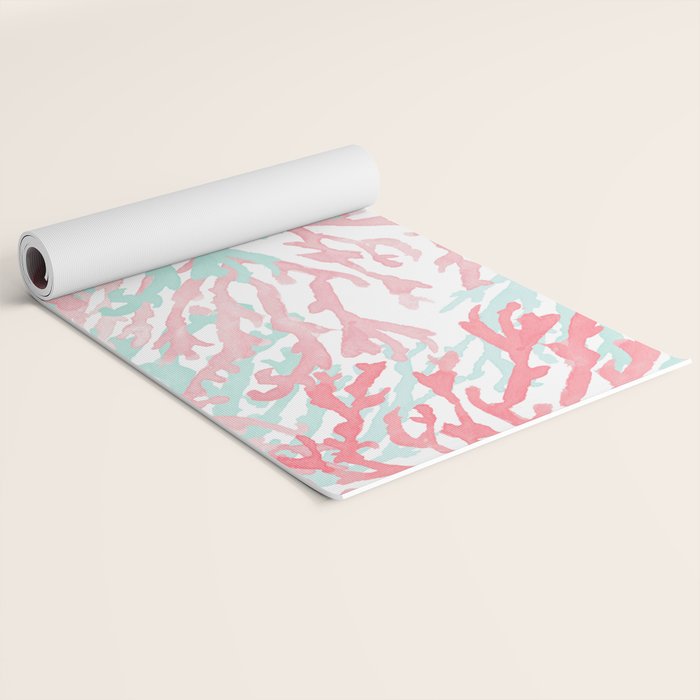 Modern hand painted coral pink teal reef coral floral Yoga Mat Gallery Image 2