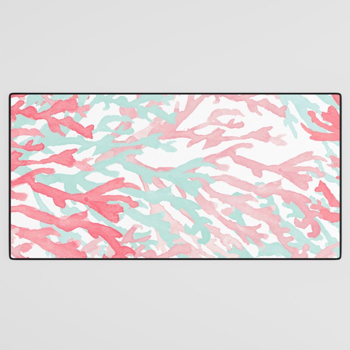 Modern hand painted coral pink teal reef coral floral Desk Mat Gallery Image 3