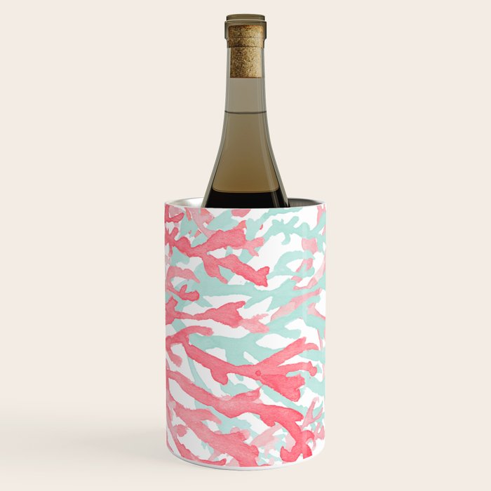 Modern hand painted coral pink teal reef coral floral Wine Chiller Gallery Image 2