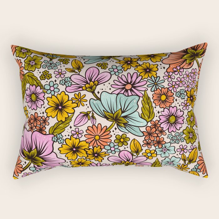 Retro Flower Power - Spring Palette Rectangular Pillow Gallery Image 1
