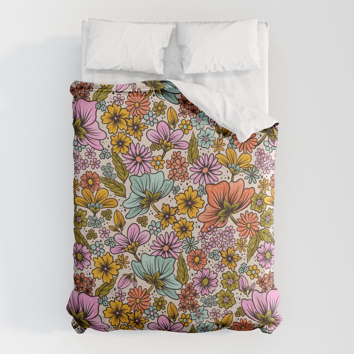 Retro Flower Power - Spring Palette Duvet Cover Gallery Image 1