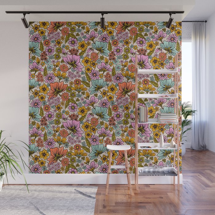 Retro Flower Power - Spring Palette Wall Mural Gallery Image 1