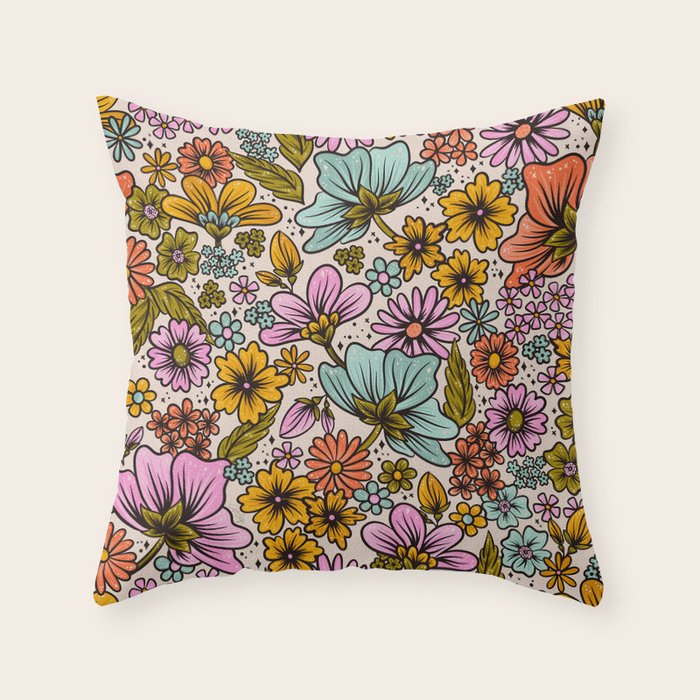 Retro Flower Power - Spring Palette Throw Pillow Gallery Image 6