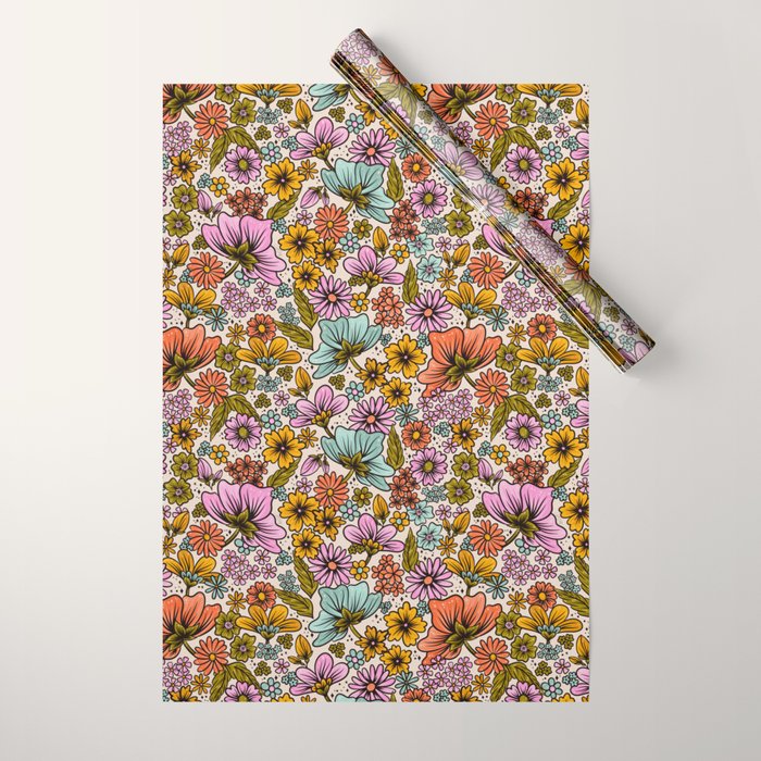 Retro Flower Power - Spring Palette Wrapping Paper Gallery Image 1