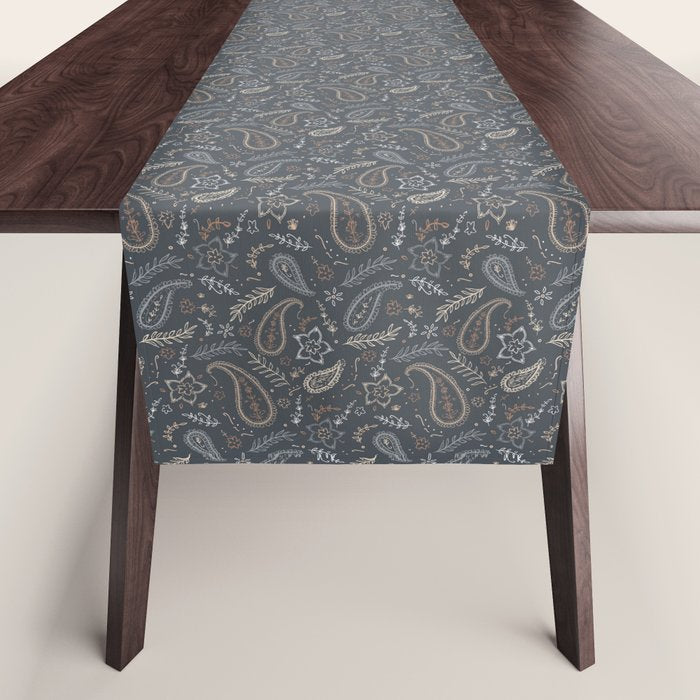 Paisley Line Art - Navy Table Runner Gallery Image 1