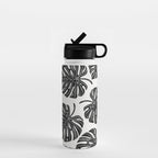 Watercolor Palm Leaves Black and White Water Bottle Gallery Image 1