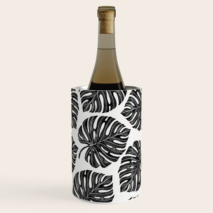 Watercolor Palm Leaves Black and White Wine Chiller Gallery Image 2