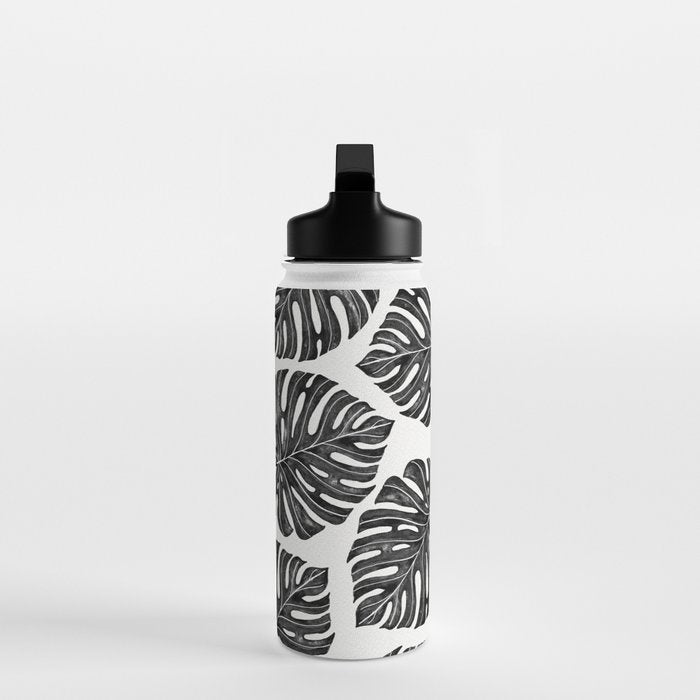 Watercolor Palm Leaves Black and White Water Bottle Gallery Image 3