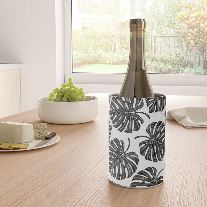 Watercolor Palm Leaves Black and White Wine Chiller Gallery Image 4