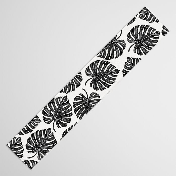 Watercolor Palm Leaves Black and White Table Runner Gallery Image 3