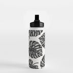 Watercolor Palm Leaves Black and White Water Bottle Gallery Image 2