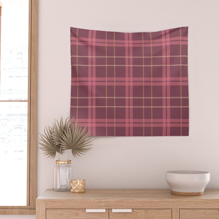 Warm Retro Plaid Pattern Wall Tapestry Gallery Image 2