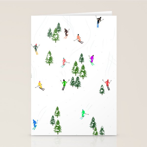 Downhill Mountain Aerial View Skiers - Winter skiing illustration Stationery Card Gallery Image 2