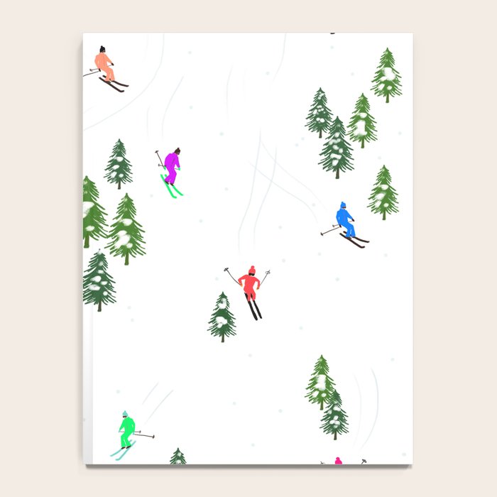 Downhill Mountain Aerial View Skiers - Winter skiing illustration Notebook Gallery Image 4
