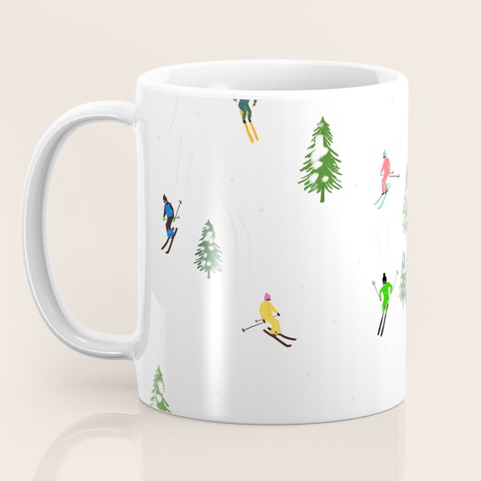 Downhill Mountain Aerial View Skiers - Winter skiing illustration Coffee Mug Gallery Image 3