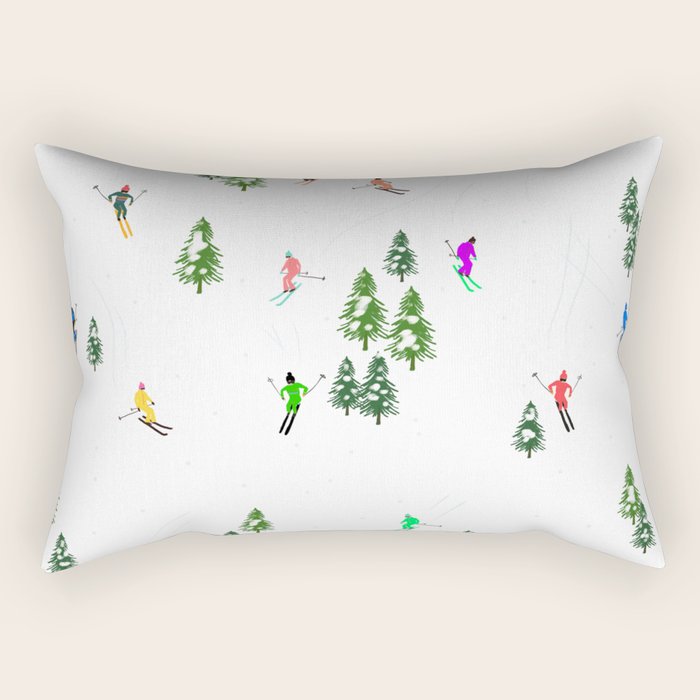 Downhill Mountain Aerial View Skiers - Winter skiing illustration Rectangular Pillow Gallery Image 1