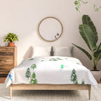 Downhill Mountain Aerial View Skiers - Winter skiing illustration Comforter Gallery Image 3