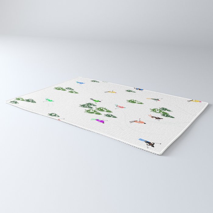 Downhill Mountain Aerial View Skiers - Winter skiing illustration Rug Gallery Image 3