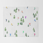 Downhill Mountain Aerial View Skiers - Winter skiing illustration Throw Blanket Gallery Image 2