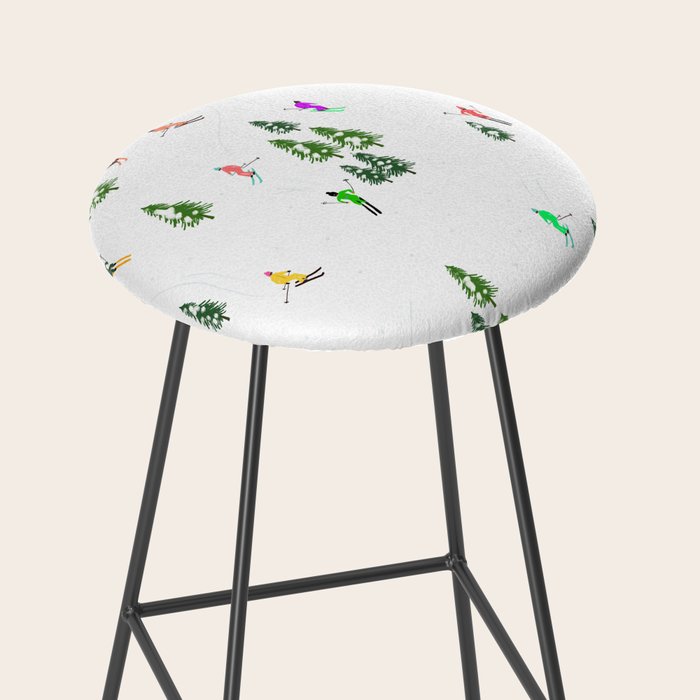 Downhill Mountain Aerial View Skiers - Winter skiing illustration Stool Gallery Image 2