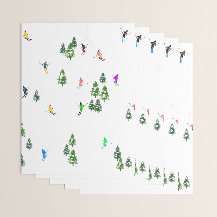 Downhill Mountain Aerial View Skiers - Winter skiing illustration Wrapping Paper Gallery Image 3