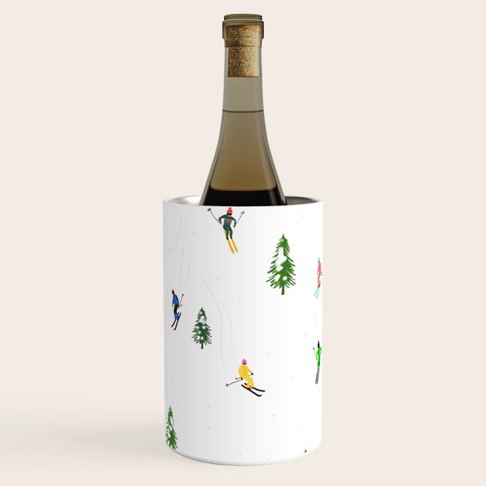 Downhill Mountain Aerial View Skiers - Winter skiing illustration Wine Chiller Gallery Image 2