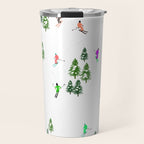 Downhill Mountain Aerial View Skiers - Winter skiing illustration Travel Mug Gallery Image 1