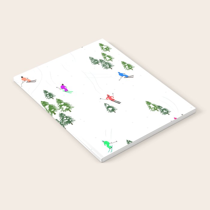 Downhill Mountain Aerial View Skiers - Winter skiing illustration Notebook Gallery Image 1