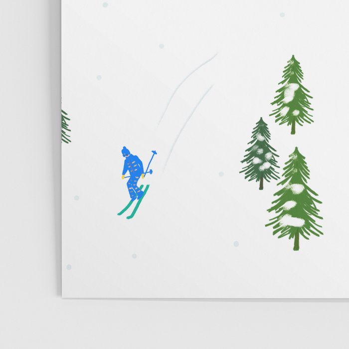 Downhill Mountain Aerial View Skiers - Winter skiing illustration Poster Gallery Image 3