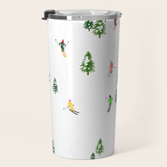 Downhill Mountain Aerial View Skiers - Winter skiing illustration Travel Mug Gallery Image 3