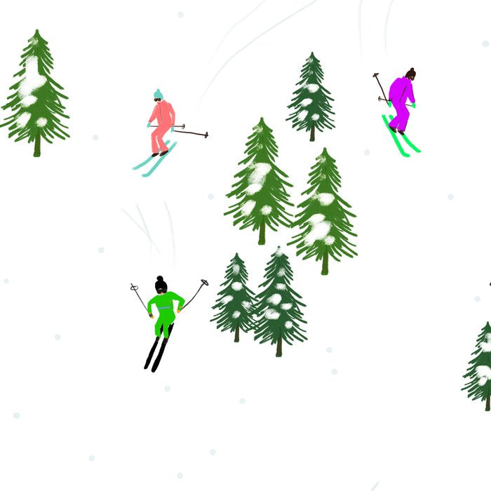 Downhill Mountain Aerial View Skiers - Winter skiing illustration Coffee Mug Gallery Image 2