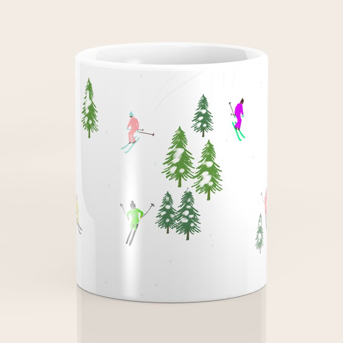 Downhill Mountain Aerial View Skiers - Winter skiing illustration Coffee Mug Gallery Image 4