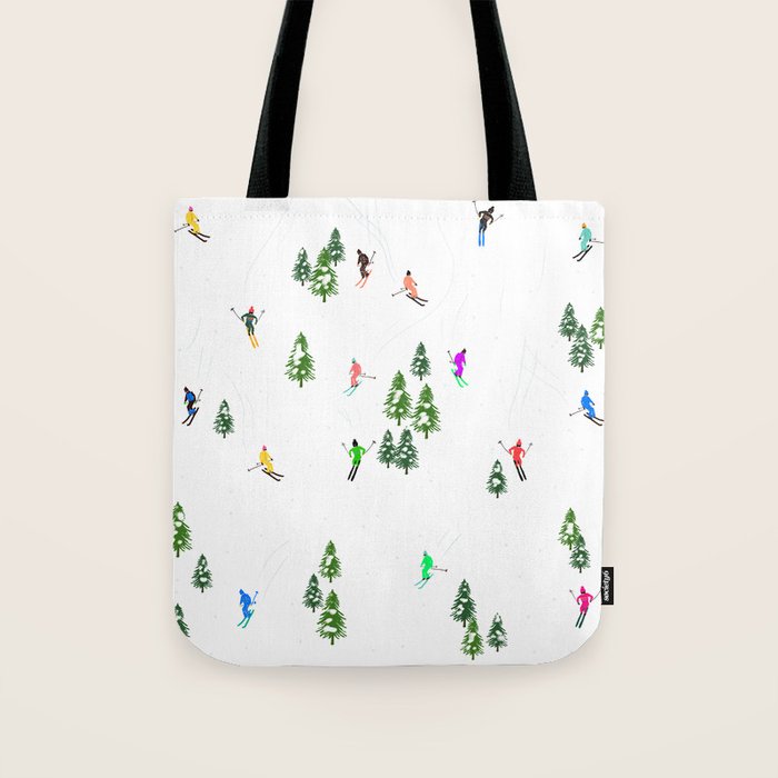 Downhill Mountain Aerial View Skiers - Winter skiing illustration Tote Bag Gallery Image 1