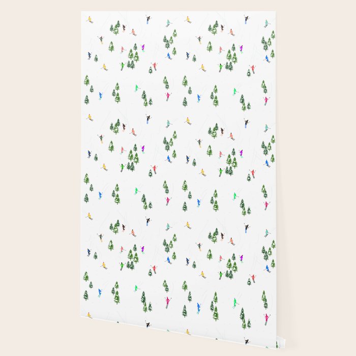 Downhill Mountain Aerial View Skiers - Winter skiing illustration Wallpaper Gallery Image 2