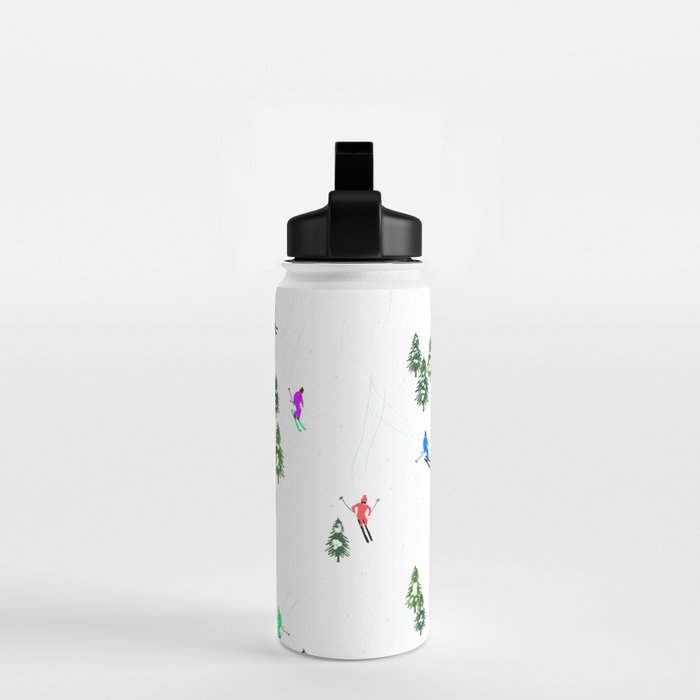 Downhill Mountain Aerial View Skiers - Winter skiing illustration Water Bottle Gallery Image 2