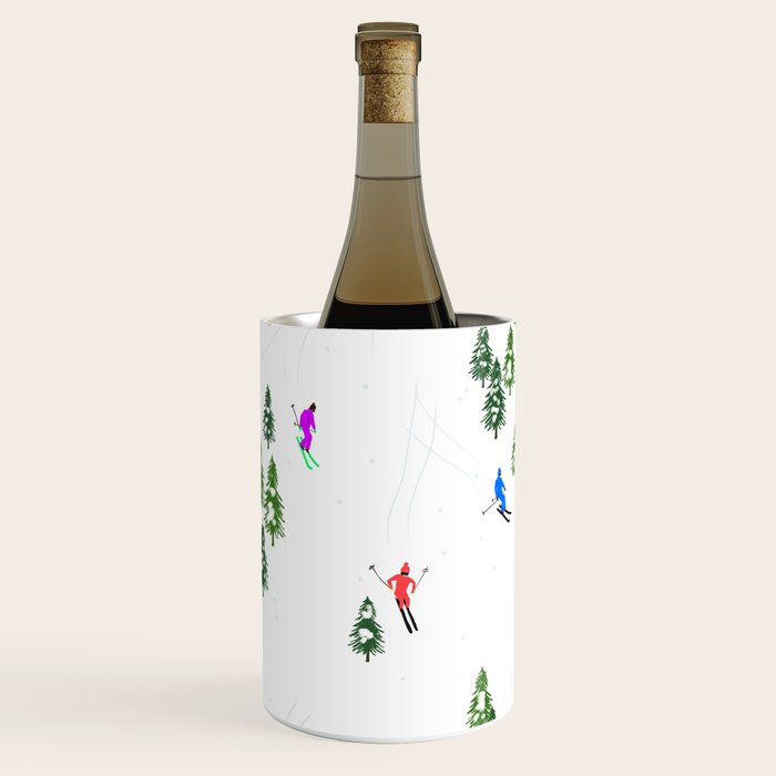 Downhill Mountain Aerial View Skiers - Winter skiing illustration Wine Chiller Gallery Image 3