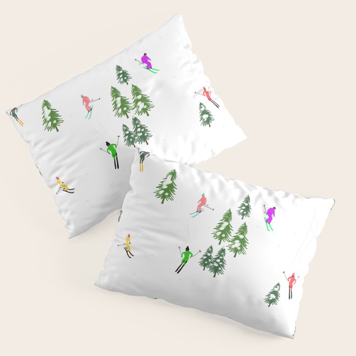 Downhill Mountain Aerial View Skiers - Winter skiing illustration Pillow Sham Gallery Image 3