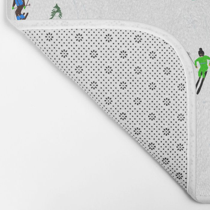Downhill Mountain Aerial View Skiers - Winter skiing illustration Bath Mat Gallery Image 2