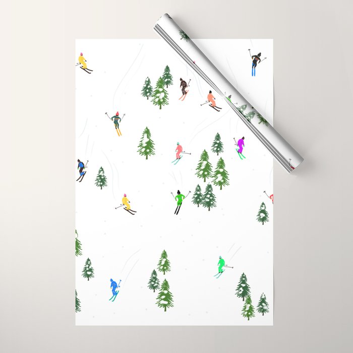 Downhill Mountain Aerial View Skiers - Winter skiing illustration Wrapping Paper Gallery Image 1